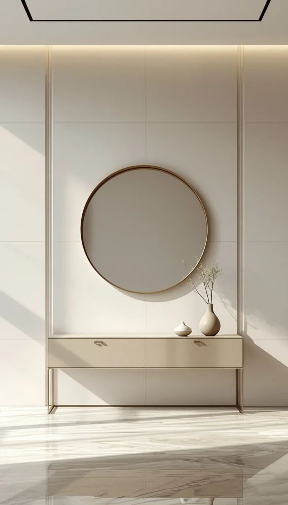 minimal round mirror negative space wall decor idea