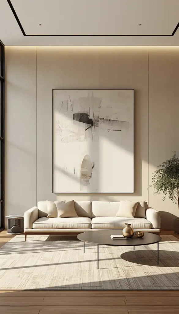 oversized artwork with wide margins negative space wall decor idea
