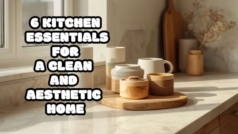 Luxury minimalist kitchen with reusable kitchen essentials including organic cotton towels and beeswax food wraps arranged on a clean countertop in warm natural light